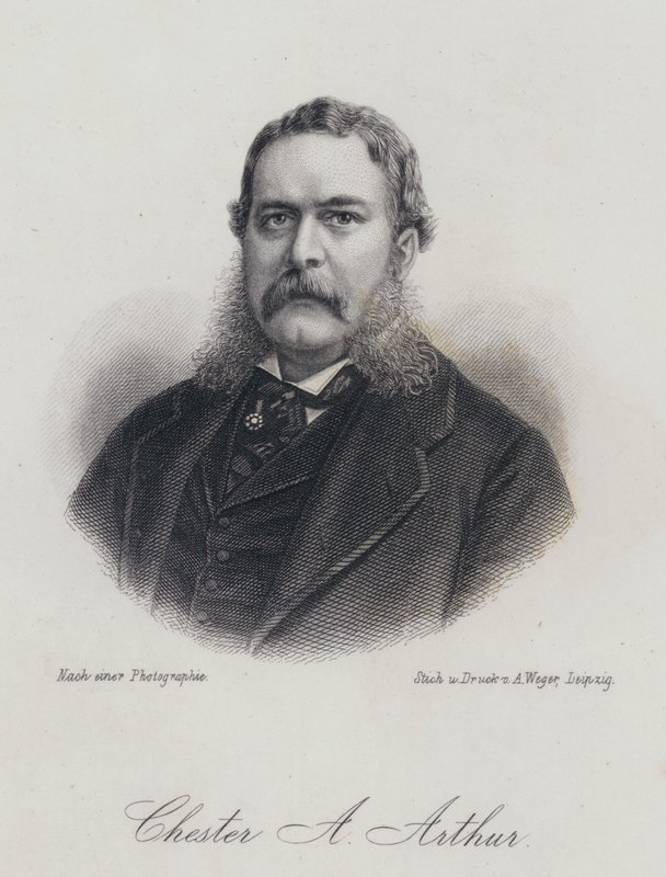 Chester A Arthur, Amerikalı politikacı ve 21. Amerika Birleşik Devletleri Başkanı (gravür) by German School