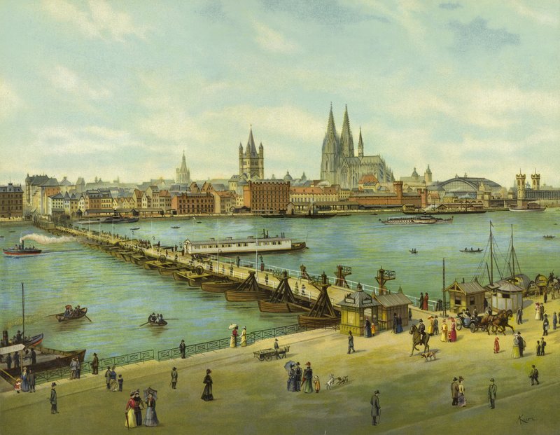 Köln, Ren Nehri (chromolitho) by German School