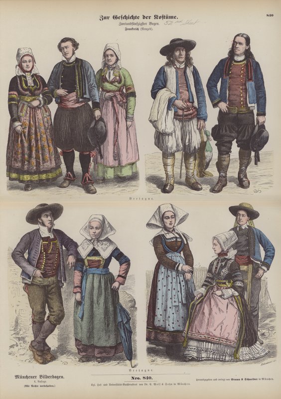 19. yüzyılın sonlarında Brittany kostümleri (renkli gravür) by German School