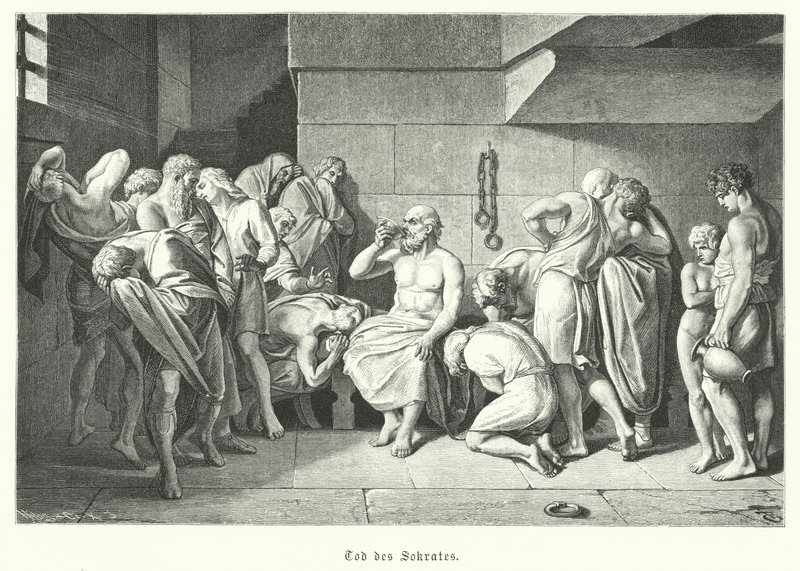 Antik Yunan filozofu Sokrates'in ölümü, MÖ 399 (gravür) by German School