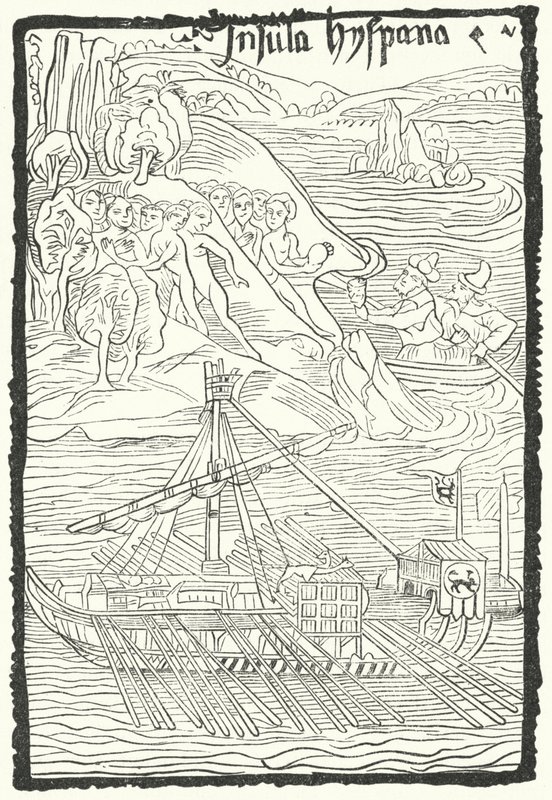 Hispaniola adasının Christopher Columbus tarafından keşfi by German School