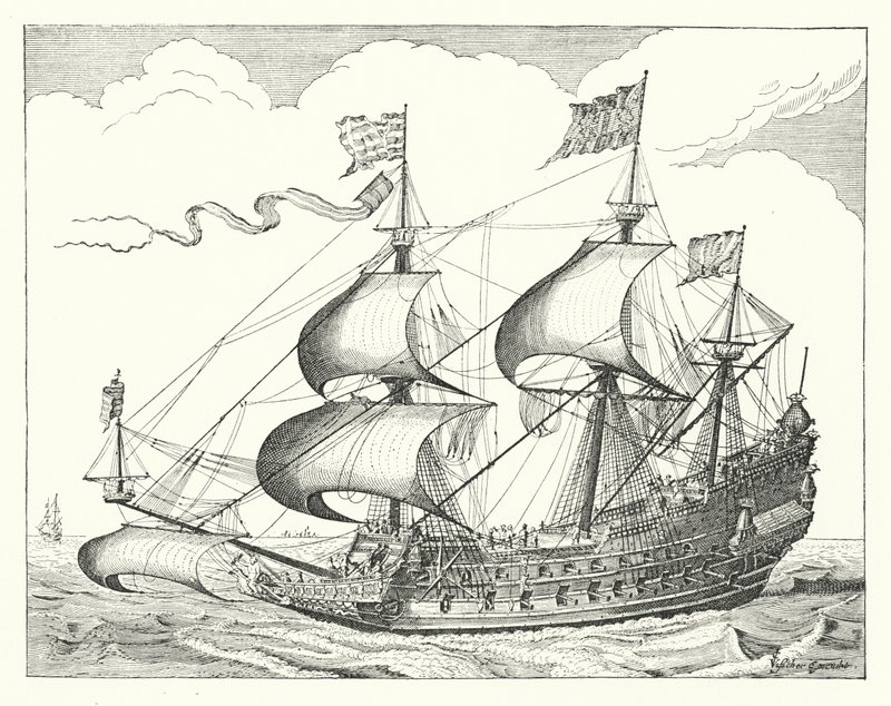 17. yüzyılın Hollanda savaş gemisi (gravür) by German School