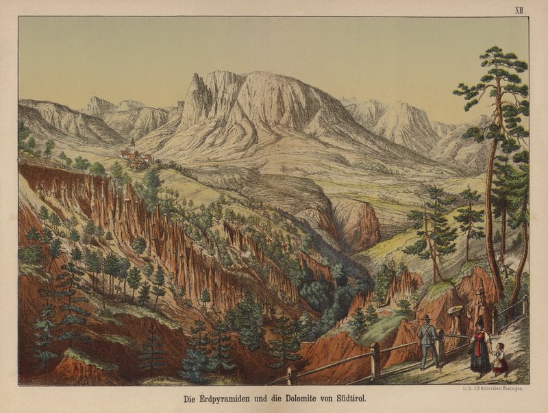 Dünya piramitleri ve Dolomit Dağları, Güney Tirol (renkli taş) by German School