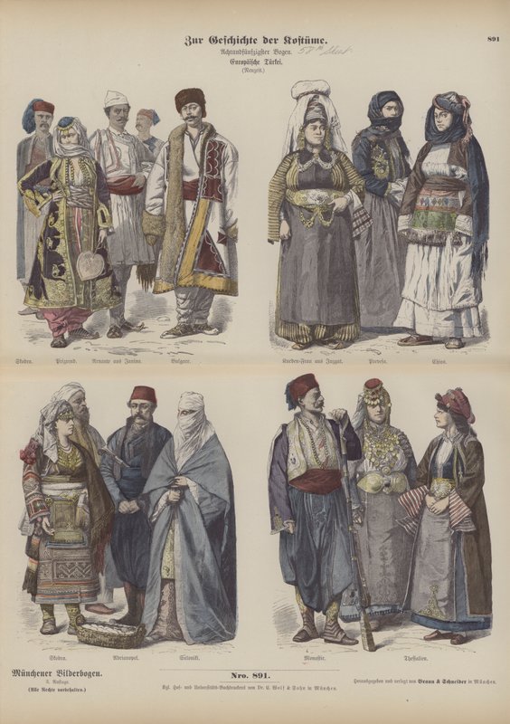 Doğu Avrupa kostümleri (renkli gravür) by German School