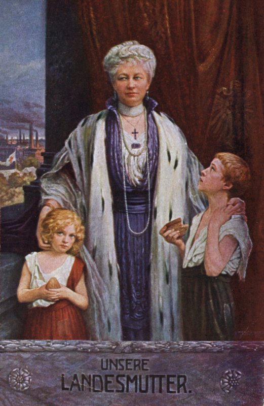 Almanya İmparatoriçesi Augusta Victoria, ulusun annesi (renkli taş baskı) by German School