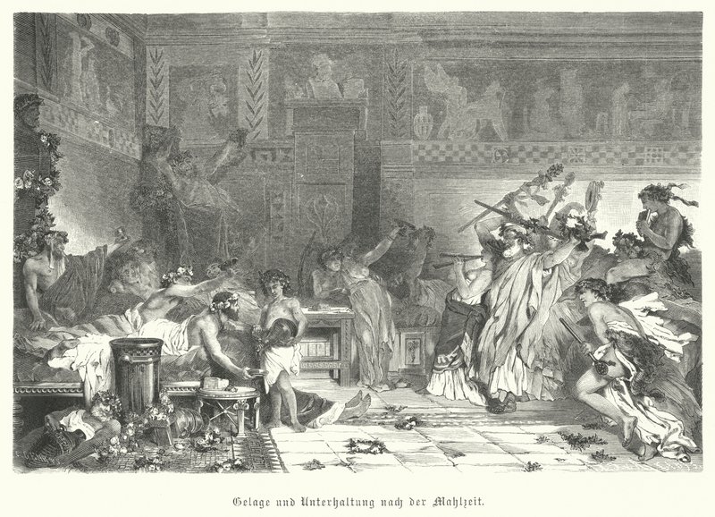 Bir Roma ziyafetinde yemekten sonra eğlence (gravür) by German School