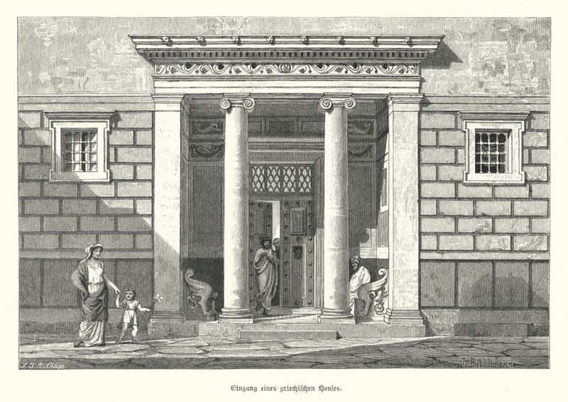 Antik bir Yunan evinin girişi (gravür) by German School