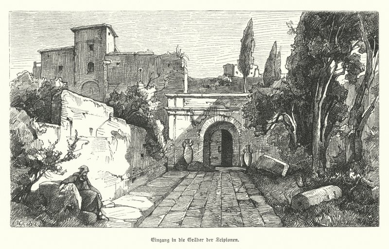 Scipios'un Mezarı'na giriş, Roma (gravür) by German School