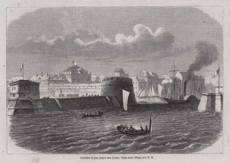 Le Havre, Fransa (gravür) limanına giriş by German School