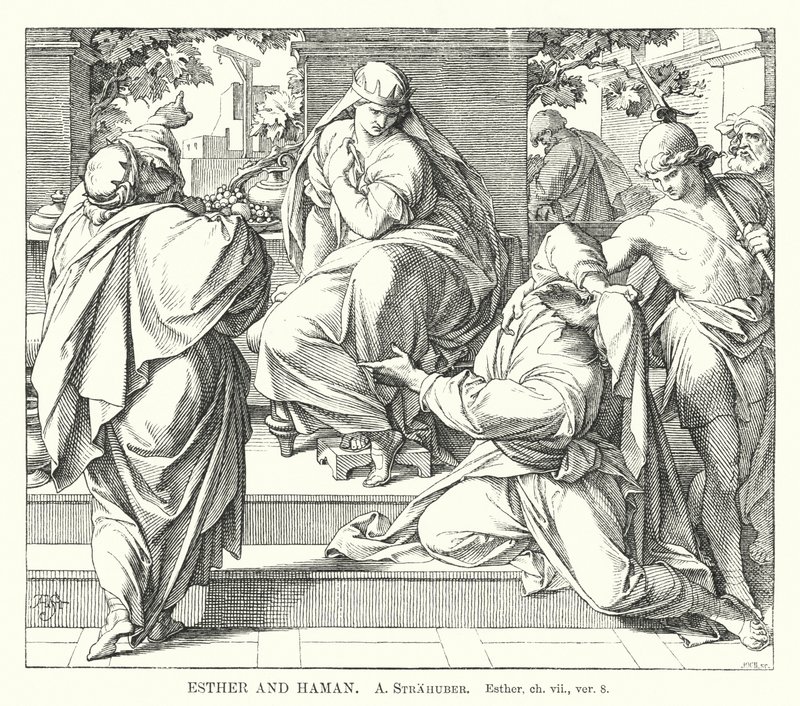 Esther ve Haman, Esther, ch vii, ver 8 (gravür) by German School