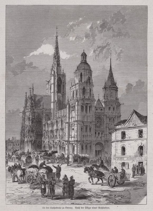 Evreux Katedrali, Normandy, Fransa (gravür) by German School