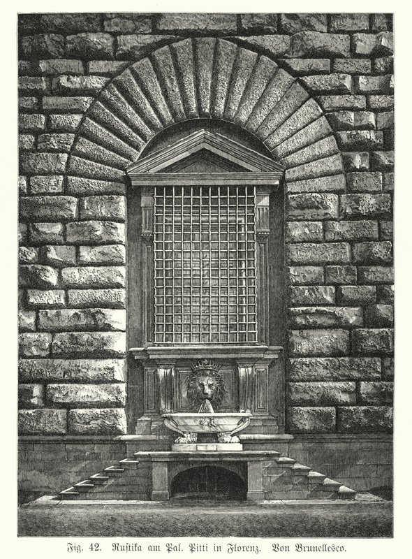 Paslanma örneği, Filippo Brunelleschi, Palazzo Pitti, Floransa, İtalya (gravür) by German School