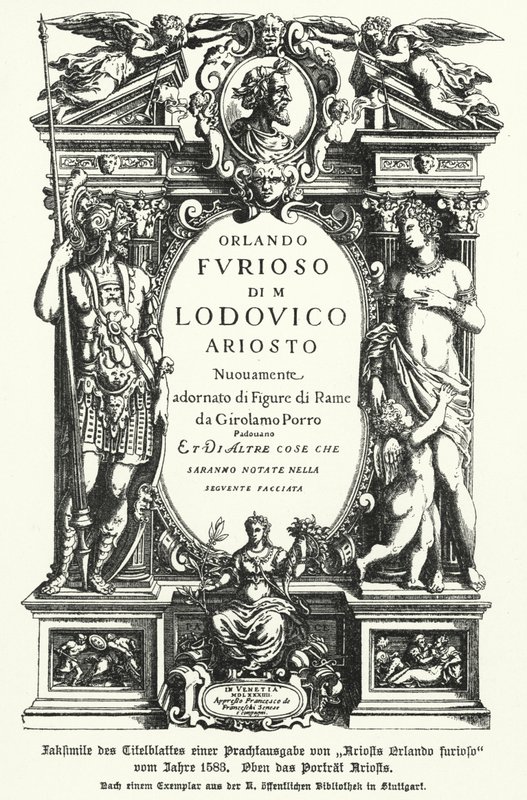 İtalyan şair Ludovico Ariosto'nun destanı Orlando Furioso'nun (lito) 1583 baskısının başlık sayfasının tıpkıbasımı by German School