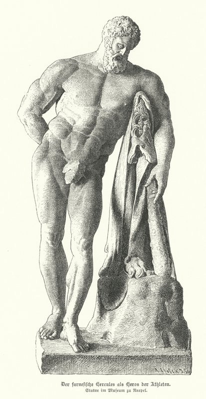 Farnese Herkül, Lysippos'un eski bir Yunan heykelinin Roma kopyası (gravür) by German School