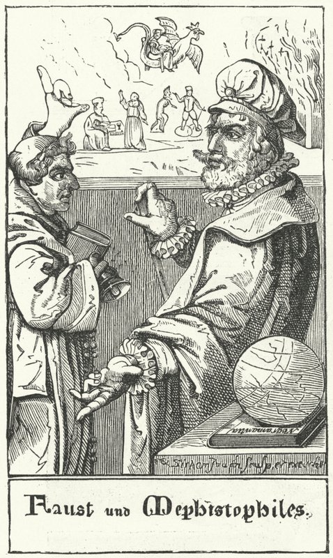 Faust ve Mephistopheles (gravür) by German School