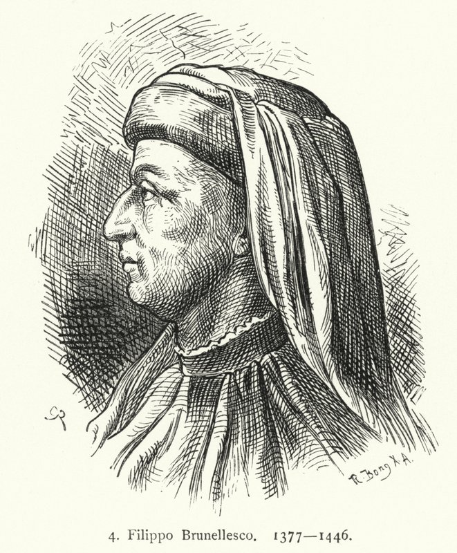 Filippo Brunellesco, İtalyan mimar ve mühendis (gravür) by German School