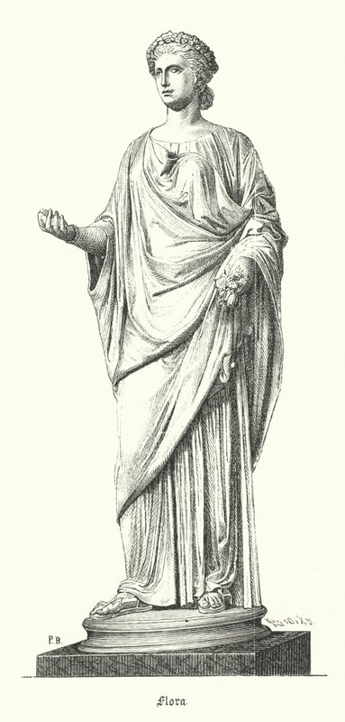 Flora, Roma çiçek ve bahar tanrıçası (gravür) by German School