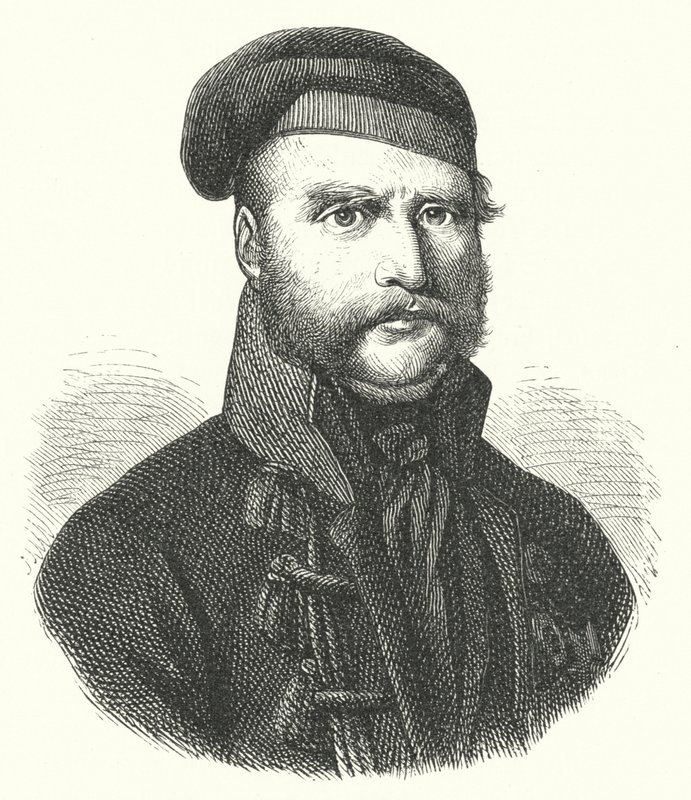 Frederick William, Brunswick-Wolfenbuttel Dükü, Napolyon Savaşları'nda Almanya'yı işgalleri sırasında Kara Brunswicker'ları Fransızlara karşı yöneten Alman askeri (gravür) by German School