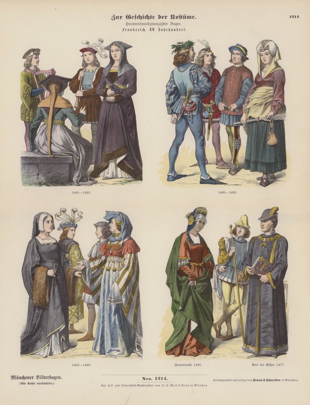 15. yüzyılın Fransız kostümleri (renkli gravür) by German School