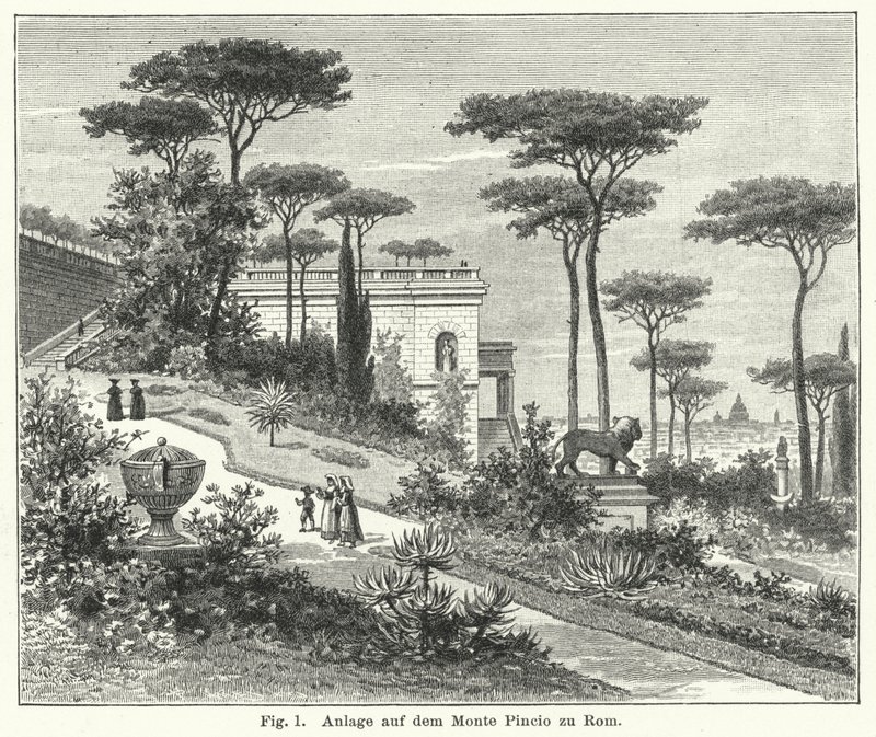 Bahçe tasarımı: Monte Pincio, Roma, İtalya (gravür) by German School