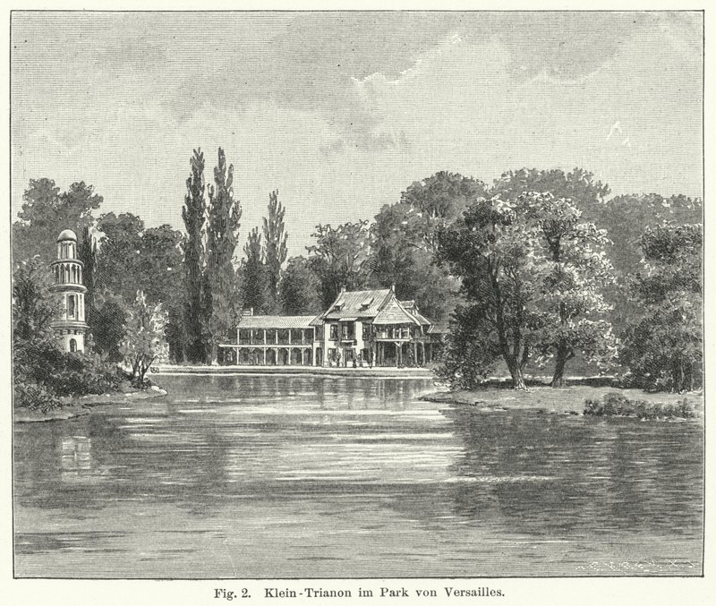 Bahçe tasarımı: Petit Trianon, Versailles, Fransa (gravür) by German School