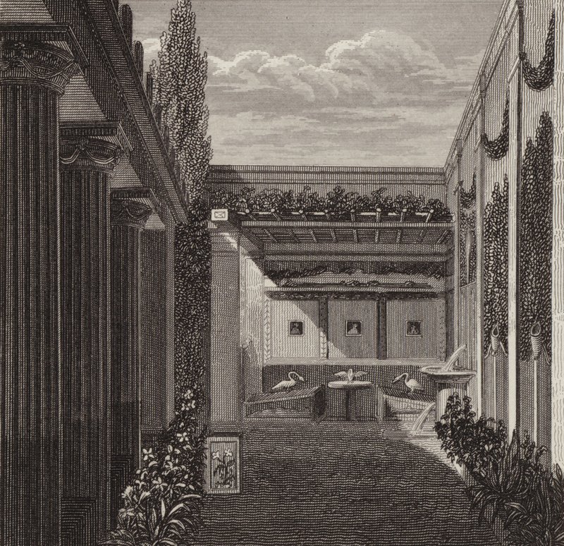 Bir Roma evinin bahçesi. Bilder-Atlas için İllüstrasyon (gravür) by German School