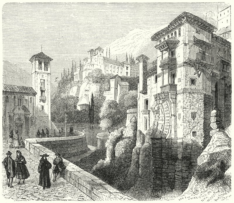 Generalife, Granada Emirliği Nasrid hükümdarlarının yazlık sarayı, İspanya (gravür) by German School