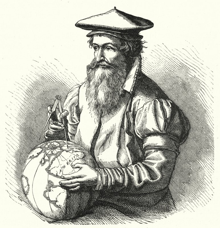 Gerardus Mercator, Flaman coğrafyacı ve haritacı (gravür) by German School