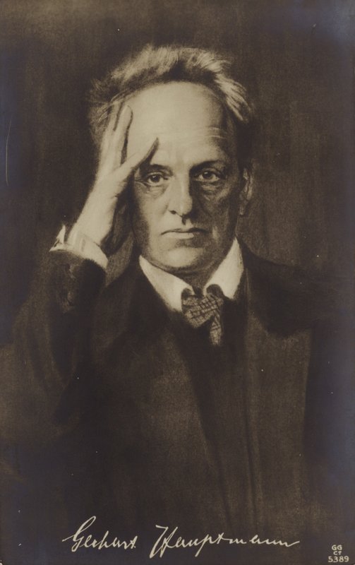 Gerhard Hauptmann (1862-1946), Alman tiyatro ve roman yazarı (lito) by German School