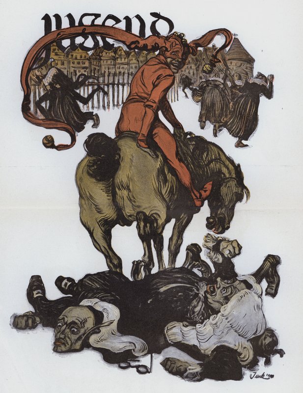 Jugend (renkli taş) dergisinden Alman karikatürü by German School