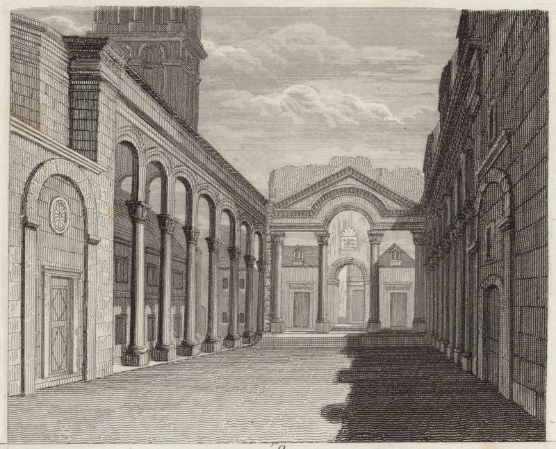 Roma İmparatoru Diocletianus Sarayı Salonu, Spalato (Split, Hırvatistan). Bilder-Atlas için İllüstrasyon (gravür) by German School