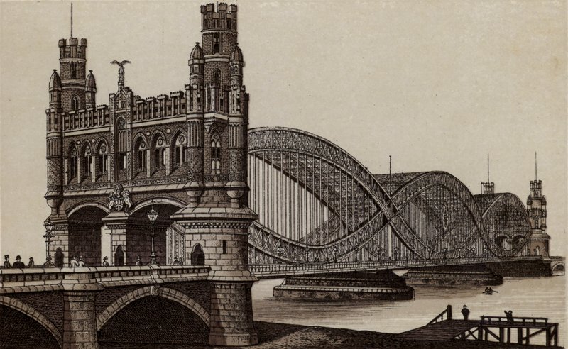 Hamburg: Neue Elbbrücke, Elbe Üzerindeki Yeni Köprü (litho) by German School
