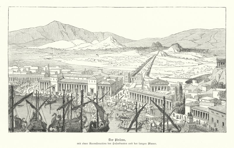 Pire Limanı, Antik Yunanistan (gravür) by German School