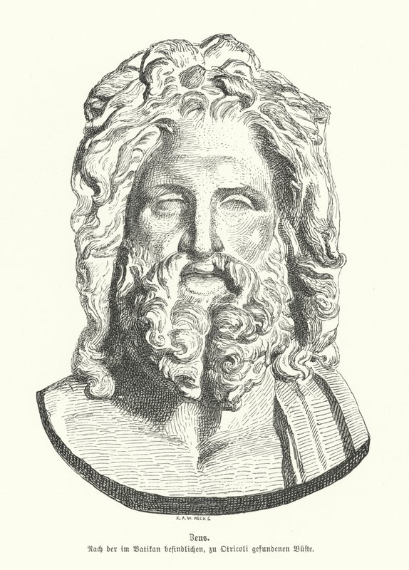 Zeus'un başı, Antik Yunan tanrısı (gravür) by German School