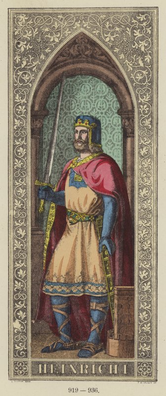 Heinrich I, 919-936 (renkli gravür) by German School