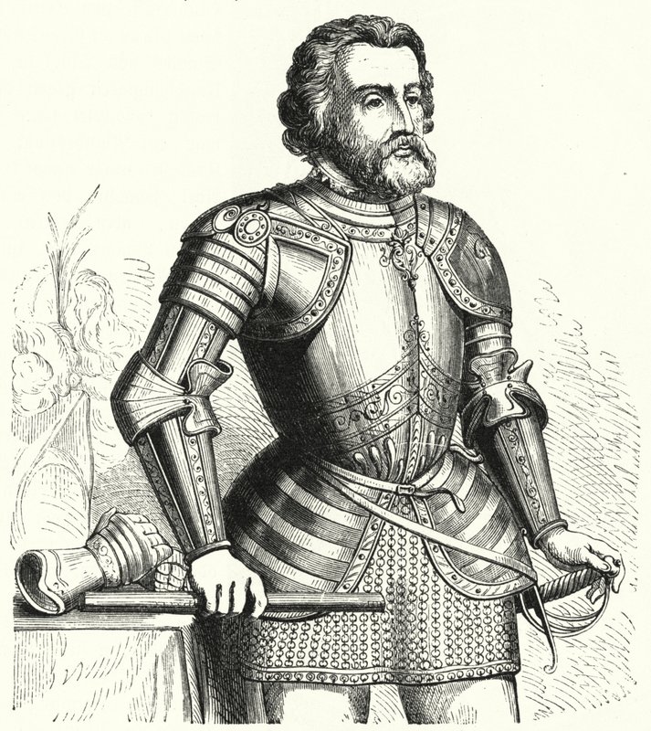 Hernan Cortes, İspanyol fatihi (gravür) by German School