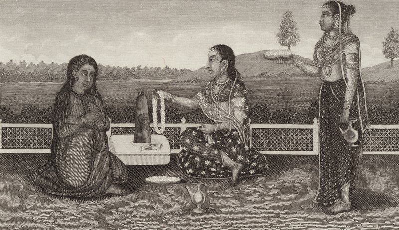 Hinduların ölülere hürmet etmesi, Hindistan. Bilder-Atlas için İllüstrasyon (gravür) by German School