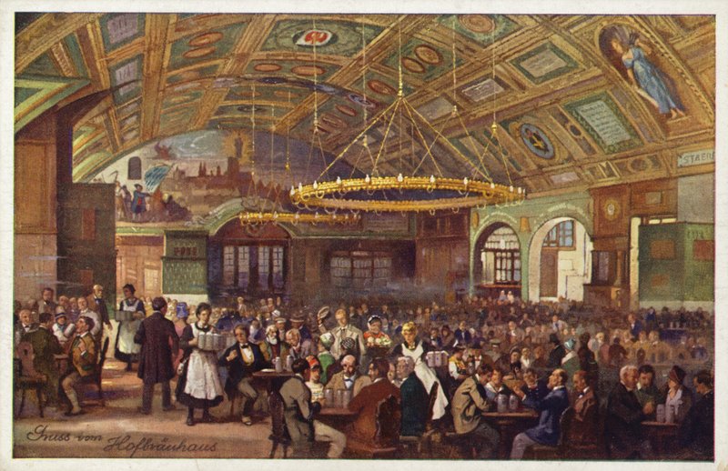 Hofbrauhaus, Münih (renkli litografi) by German School