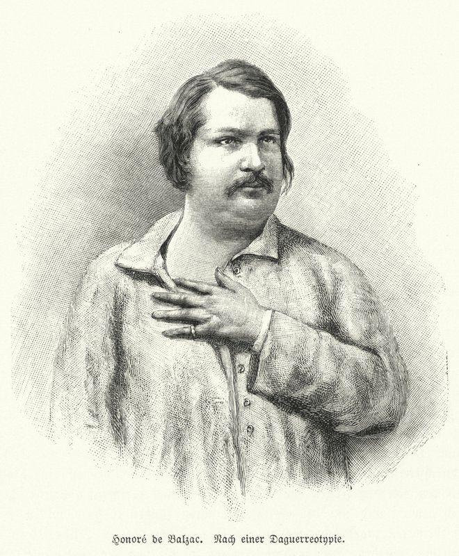 Honore de Balzac, Fransız romancı ve oyun yazarı (litho) by German School