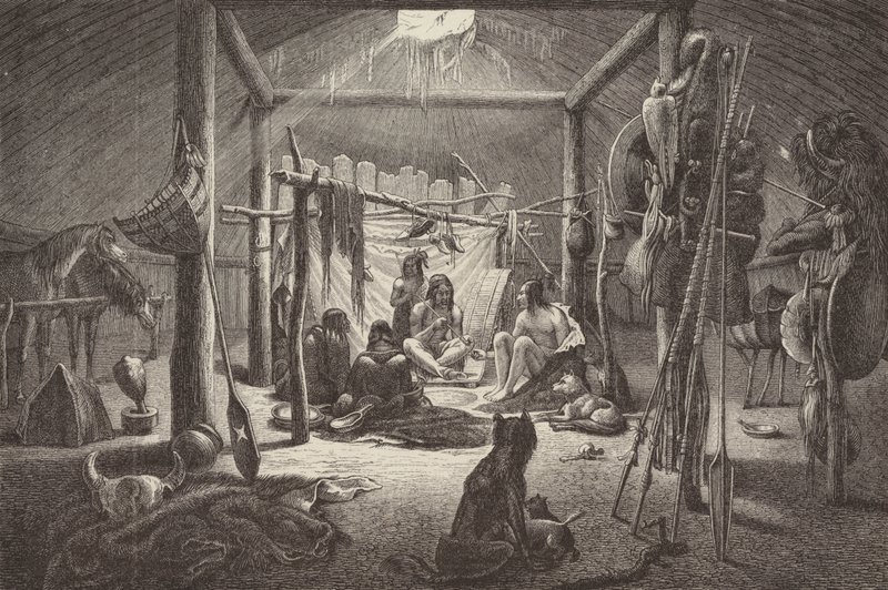 Kuzey Amerika Kızılderili şefinin kulübesi (gravür) by German School