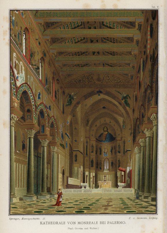 İç, Monreale Katedrali, Palermo, Sicilya, İtalya (renkli taş) by German School