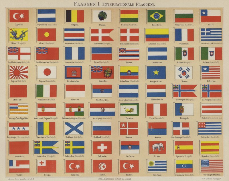 Uluslararası bayraklar (renkli lito) by German School