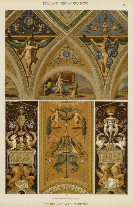 İtalyan Rönesansı, Tavan ve Duvar Resmi (renkli taş) by German School
