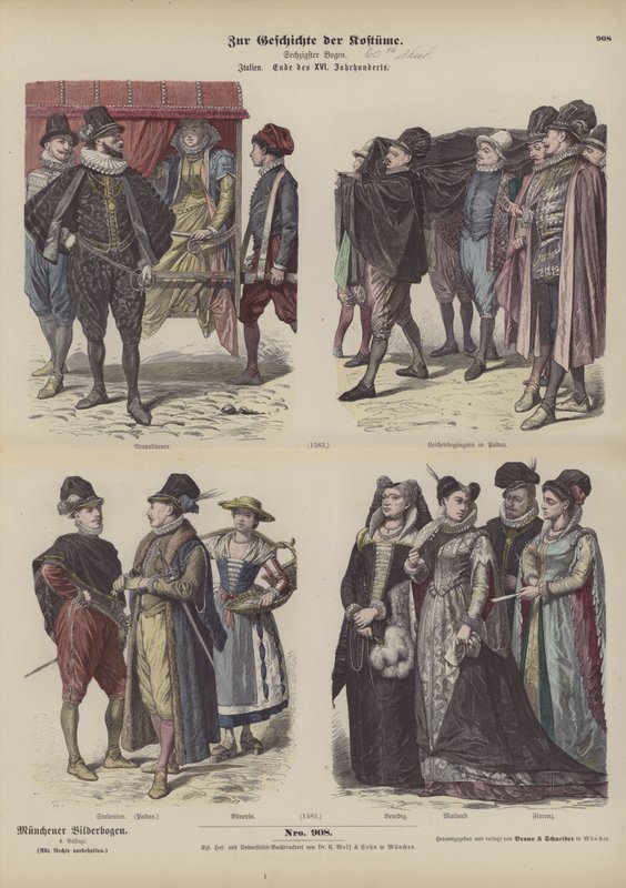 İtalyan kostümleri, 16. yüzyıl sonu (renkli gravür) by German School