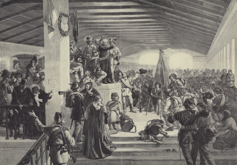 Joachim Haspinger, vatanlarını savunmak için ayrılmaya hazırlanan Tirol öğrencilerini kutsuyor (lito) by German School