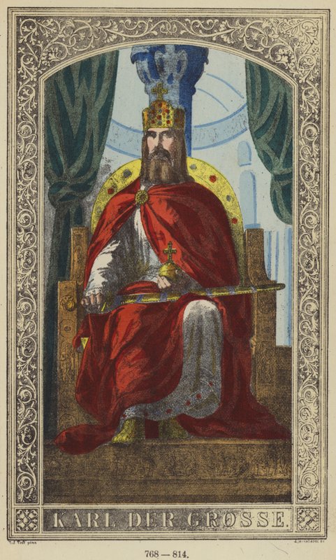Charlemagne, 768-814 (renkli gravür) by German School