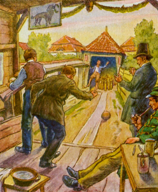 Kegelbahn / Bowling Salonu (renkli taş baskı) by German School