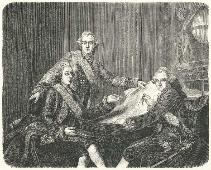 İsveç Kralı III. Gustav kardeşleri Charles ve Frederick Adolf ile istişare halinde (gravür) by German School