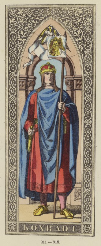 Konrad I, 911-918 (renkli gravür) by German School