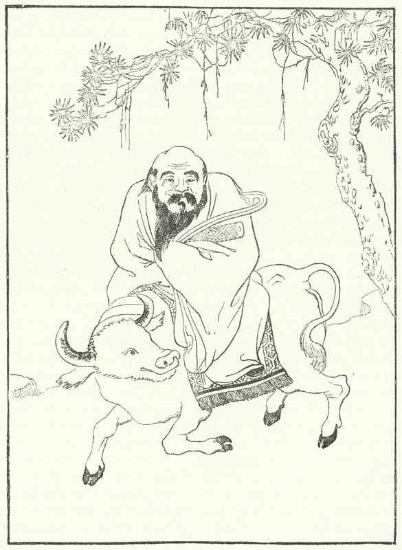 Laozi, antik Çin filozofu, bir manda üzerinde (gravür) by German School